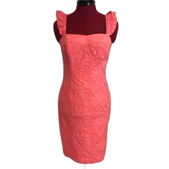 Lilly Pulitzer Serafina Dress Size 2 Pink Salmon A Dollop of Scallop Eyelet - Picture 2 of 11